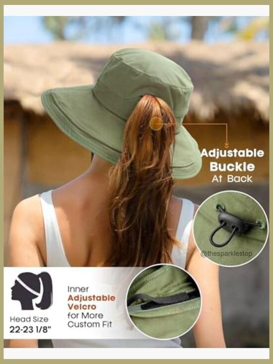 Wide Brim Sun Hat with Ponytail Hole Foldable Cotton UPF 50+ main image 6